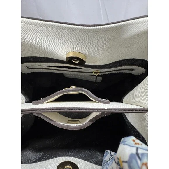 STEVE MADDEN Bellie Bucket White Shoulder Bag/Purse Detachable Strap Scarf - Picture 7 of 16